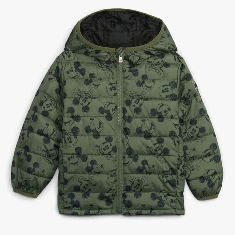babyGap x Disney Mickey Mouse Hooded Puffer Jacket Green Kids Size 2T
